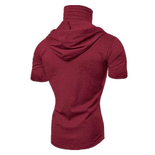 Dynamic Fitness Men's Short Sleeve Gym Hoodie with Face Mask – Polyester Sports Sweatshirt