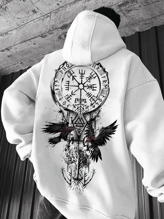 Dynamic Fitness Men's Oversized Gothic Print Hoodie – Hip Hop Streetwear Sweatshirt
