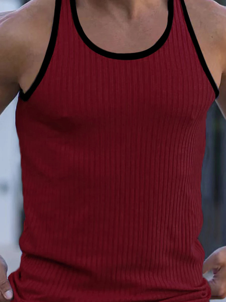Dynamic Fitness Men's Racerback Muscle Tank Top – Contrast Color Sleeveless Gym Shirt