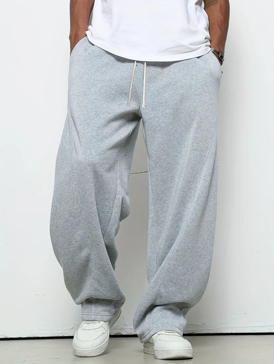 Men's heavy breathable sports jogging pants elastic drawstring waist loose straight casual trousers thick men's sweater pants