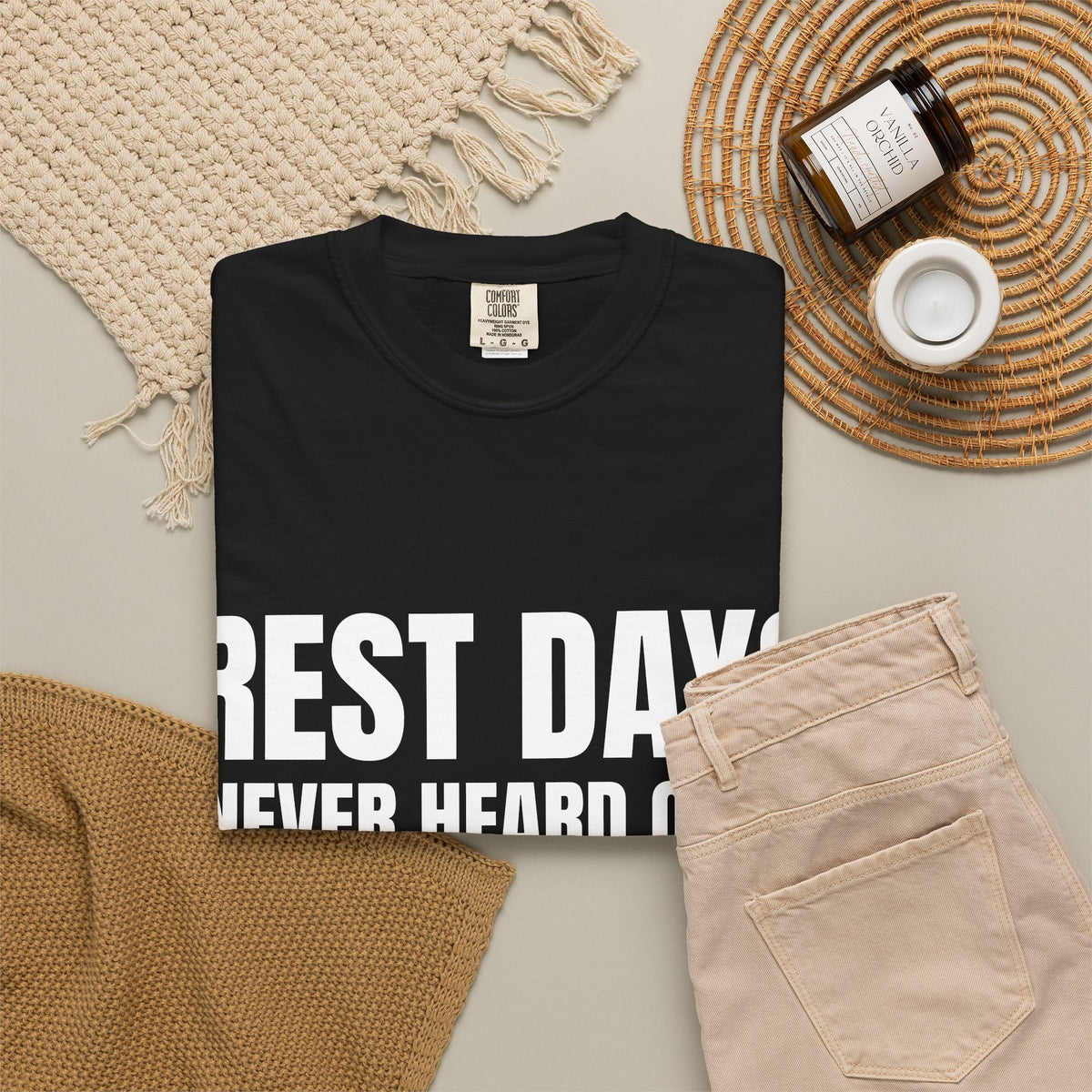 Dynamic Fitness "Rest Day? Never Heard Of It." Tee – Heavyweight Garment-Dyed