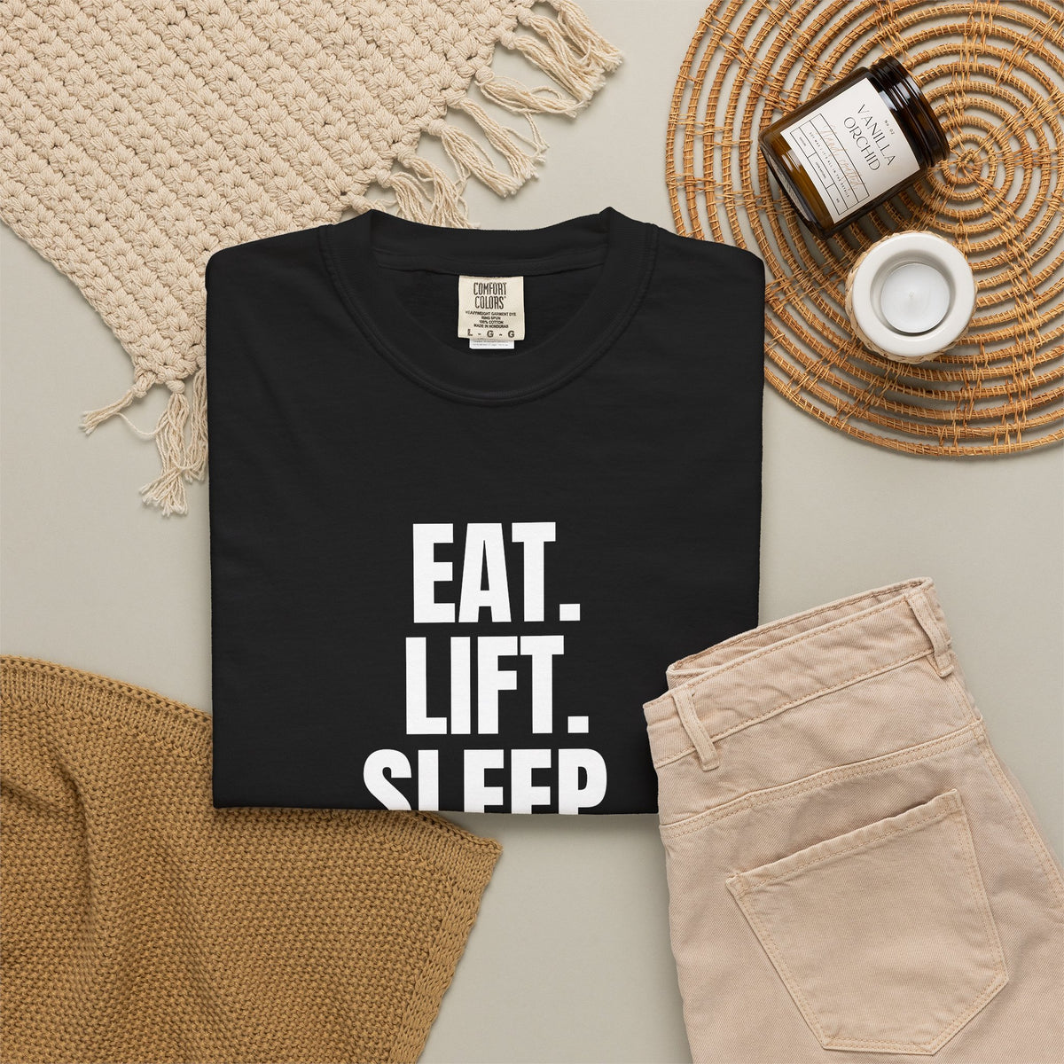 Dynamic Fitness "Eat. Lift. Sleep. Repeat." Tee – Heavyweight Garment-Dyed