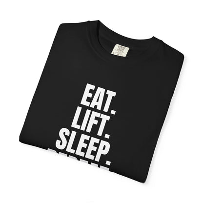 Dynamic Fitness "Eat. Lift. Sleep. Repeat." Tee – Heavyweight Garment-Dyed