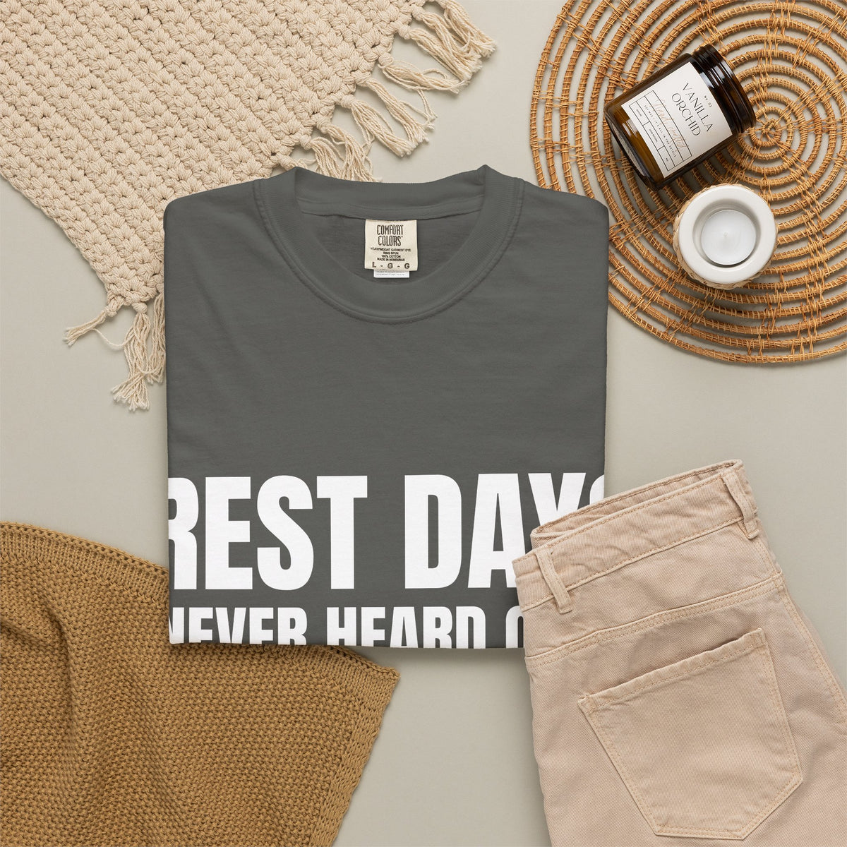 Dynamic Fitness "Rest Day? Never Heard Of It." Tee – Heavyweight Garment-Dyed