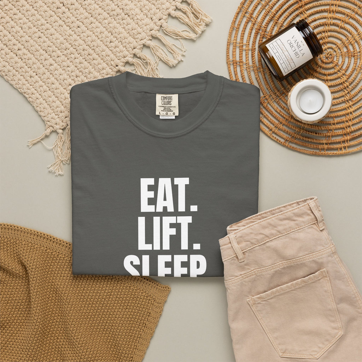 Dynamic Fitness "Eat. Lift. Sleep. Repeat." Tee – Heavyweight Garment-Dyed