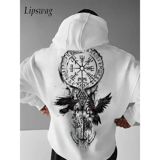 Dynamic Fitness Men's Oversized Gothic Print Hoodie – Hip Hop Streetwear Sweatshirt