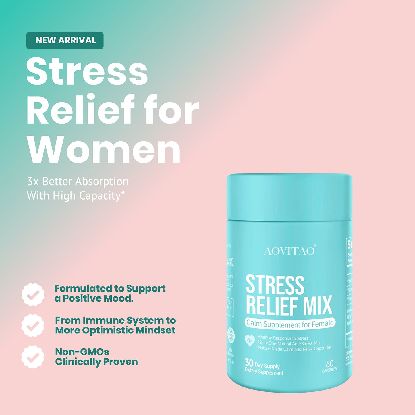 Ashwagandha For Women Supplement With L-Theanine Magnesium, Stress Relief, Focus And Relaxation Support Anxiery Pill