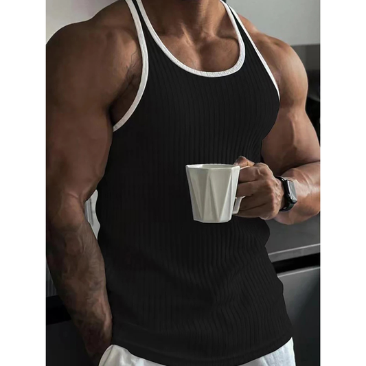 Dynamic Fitness Men's Racerback Muscle Tank Top – Contrast Color Sleeveless Gym Shirt