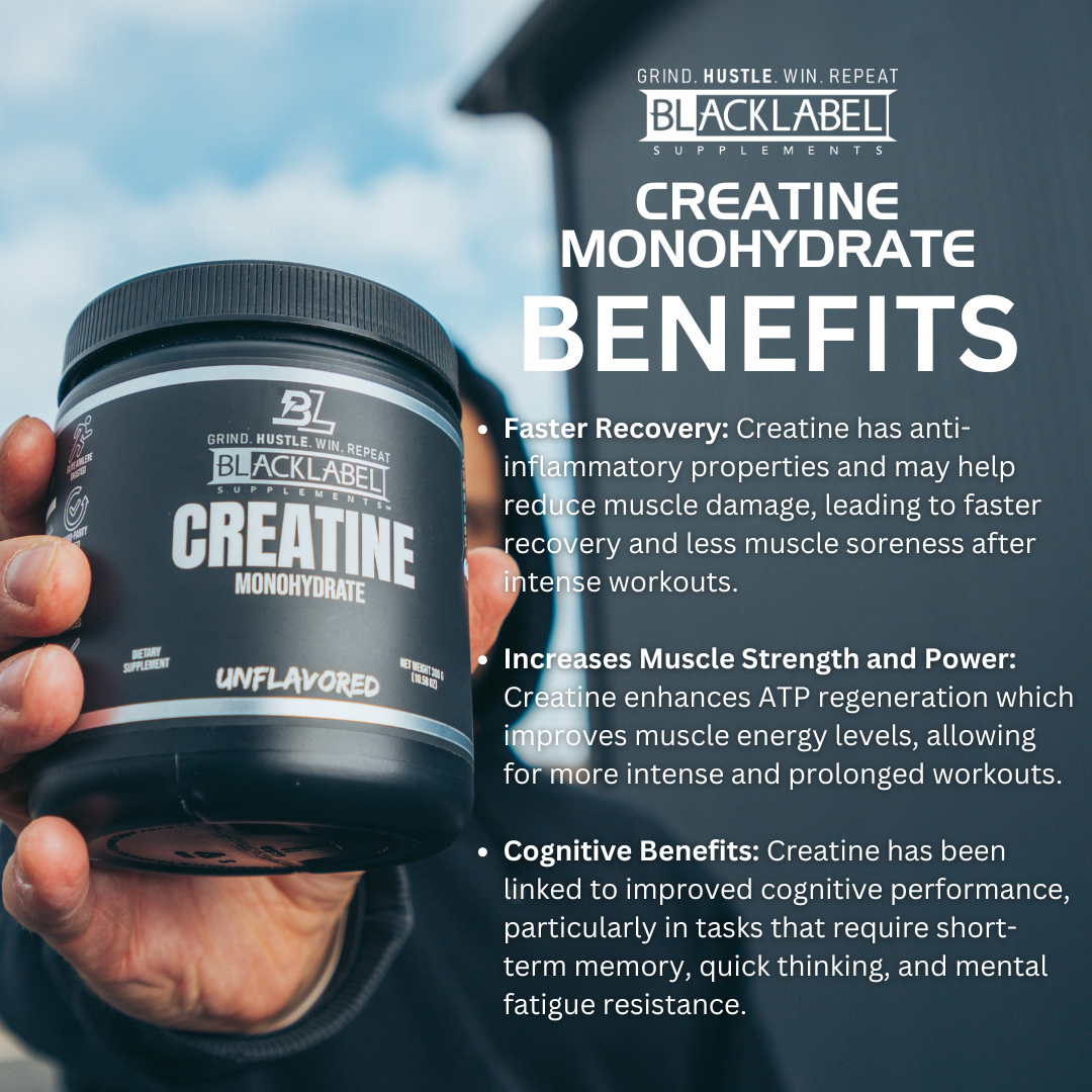 BLACKLABEL Creatine Monohydrate – Pure Unflavored Strength & Power Supplement