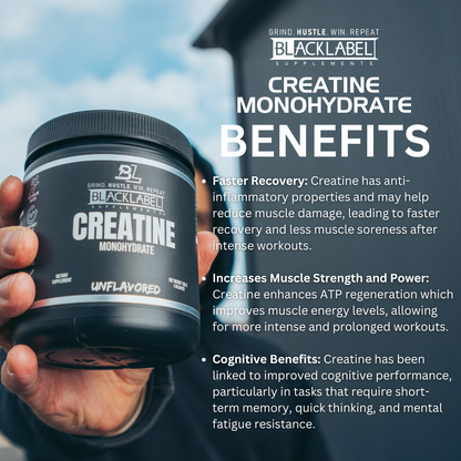 BLACKLABEL Creatine Monohydrate – Pure Unflavored Strength & Power Supplement