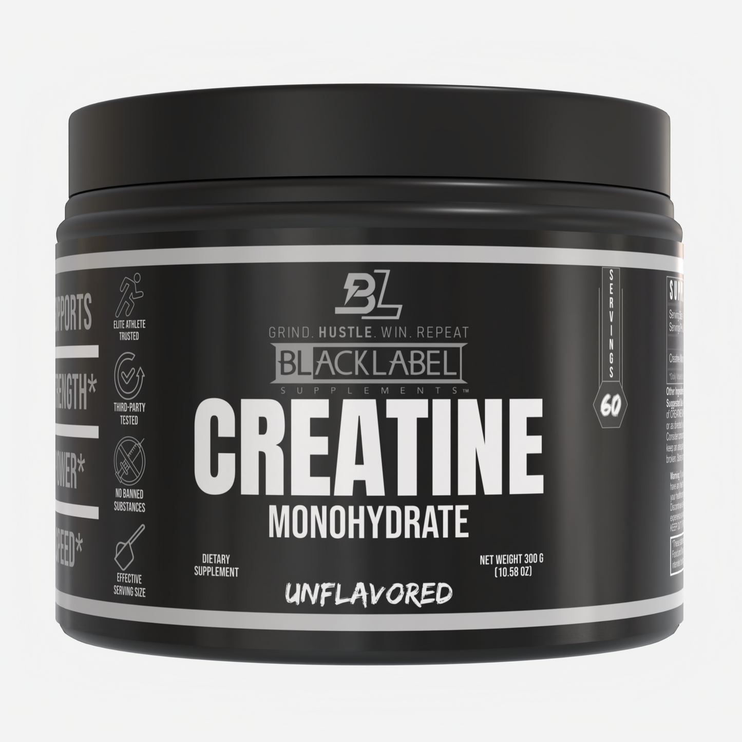 BLACKLABEL Creatine Monohydrate – Pure Unflavored Strength & Power Supplement