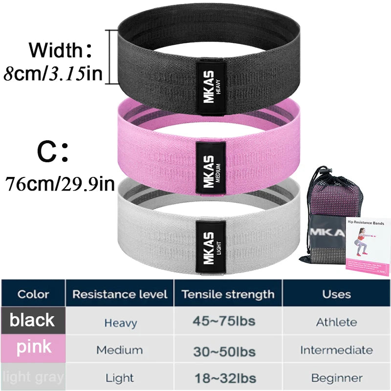 Dynamic Fitness Hip Resistance Bands Set – 3-Piece Fabric Loop Bands for Glutes, Legs & Squats