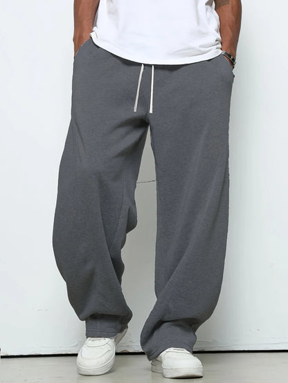 Men's heavy breathable sports jogging pants elastic drawstring waist loose straight casual trousers thick men's sweater pants