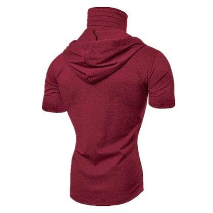Dynamic Fitness Men's Short Sleeve Gym Hoodie with Face Mask – Polyester Sports Sweatshirt
