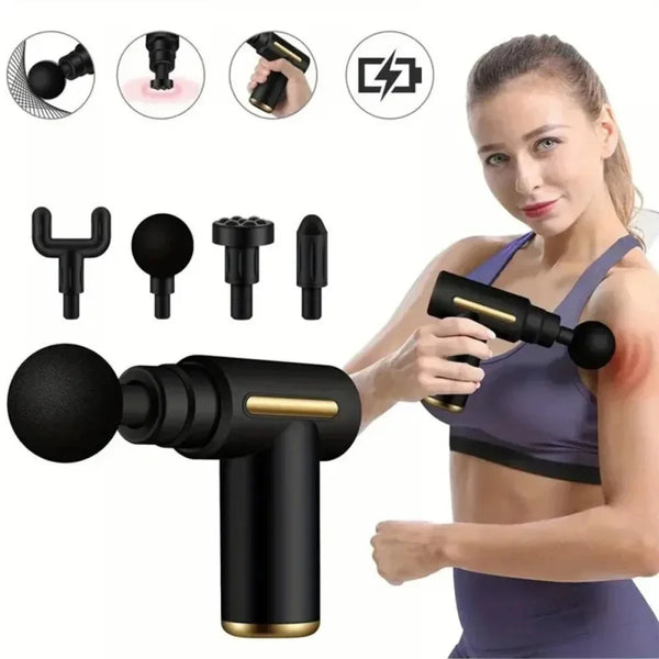Mini Fascia Massage Gun – Portable Muscle Relaxation Massager with 4 Heads