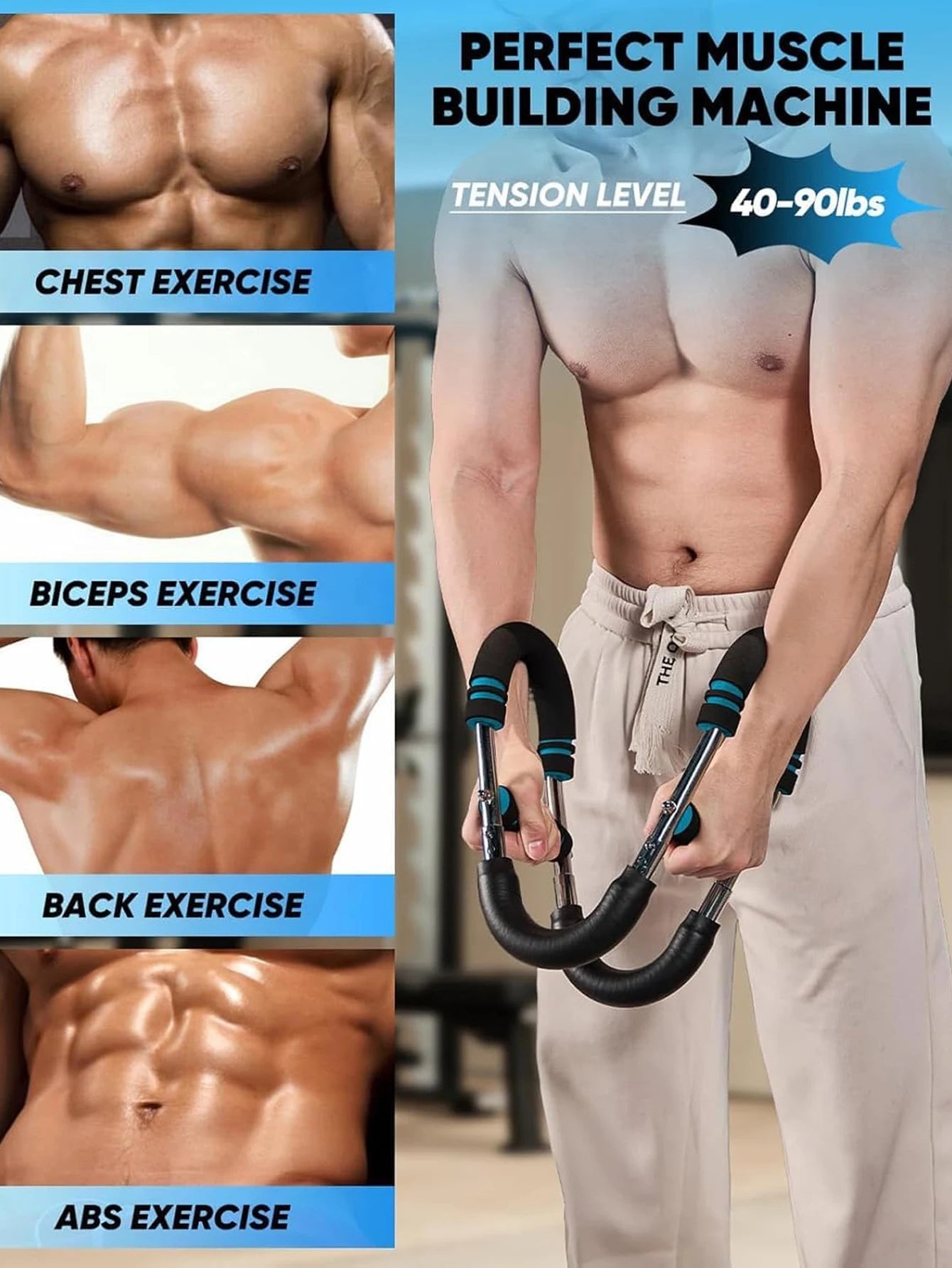 Dynamic Fitness Adjustable Chest Expander – 5-Cord Upper Body & Arm Resistance Trainer