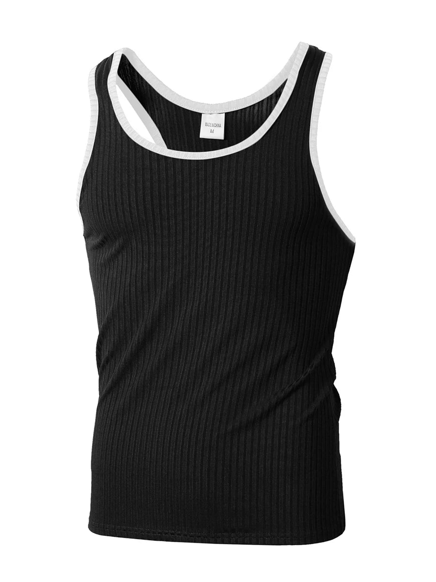 Dynamic Fitness Men's Racerback Muscle Tank Top – Contrast Color Sleeveless Gym Shirt