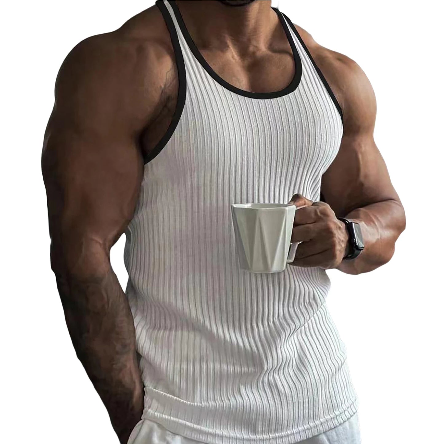 Dynamic Fitness Men's Racerback Muscle Tank Top – Contrast Color Sleeveless Gym Shirt