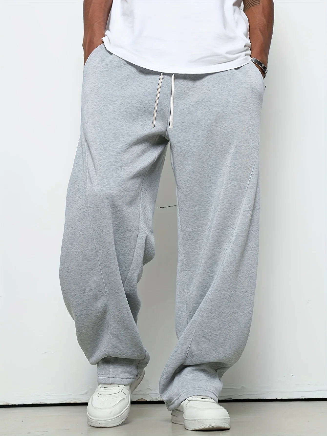 Men's heavy breathable sports jogging pants elastic drawstring waist loose straight casual trousers thick men's sweater pants