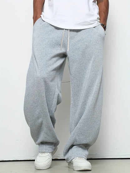 Men's heavy breathable sports jogging pants elastic drawstring waist loose straight casual trousers thick men's sweater pants